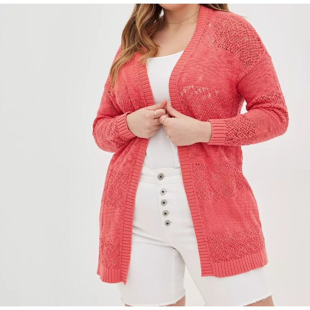Torrid Cardigan Sweater Open Front Coral Pink Long Sleeve 16974025 Women's 2 2X